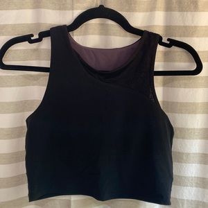 Athleta Conscious Crop, size S, black with lace detail.